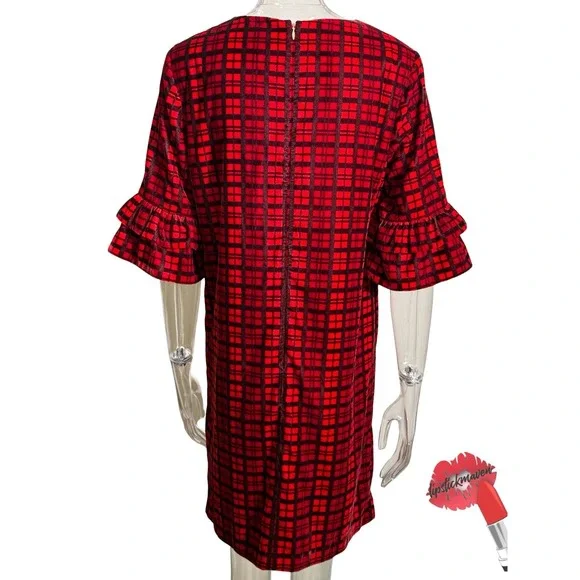 Draper James Roslyn Midi Dress Size 6 Red Plaid Bell Sleeves‎ Festival DRW0611 - Picture 2 of 16